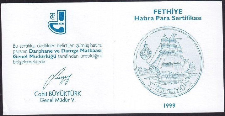 Hatıra Para Sertifikası - Fethiye  - 1999 Yılı