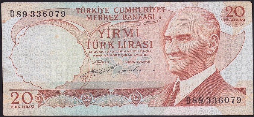 6.EMİSYON 2.TERTİP 20 LİRA D89 336079 ÇOK TEMİZ eski kağıt para fiyatları