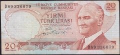 6.EMİSYON 2.TERTİP 20 LİRA D89 336079 ÇOK TEMİZ eski kağıt para fiyatları