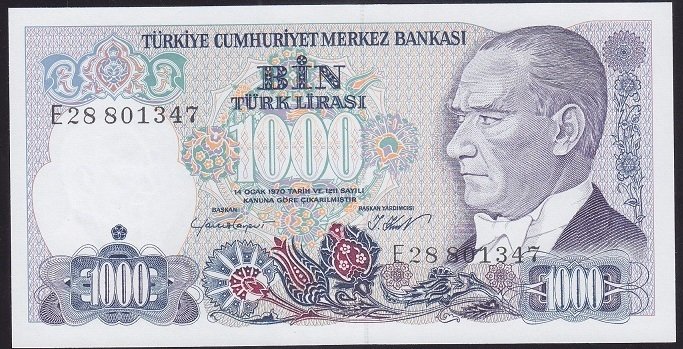 7.EMİSYON 1.TERTİP 1000 LİRA E28 801347 ÇİL