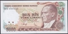 7.Emisyon 4.Tertip 5000 Lira G01 000412 Çilaltı Çil İlk Bin Parası