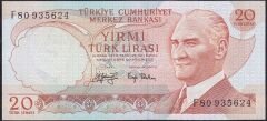 6.Emisyon 3.Tertip 20 Lira F80 935624 Çilaltı Çil