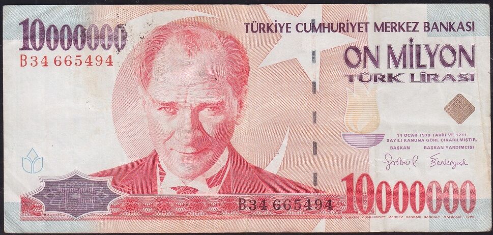 7.Emisyon 10 000 000 Lira B34 665494 Çok Temiz