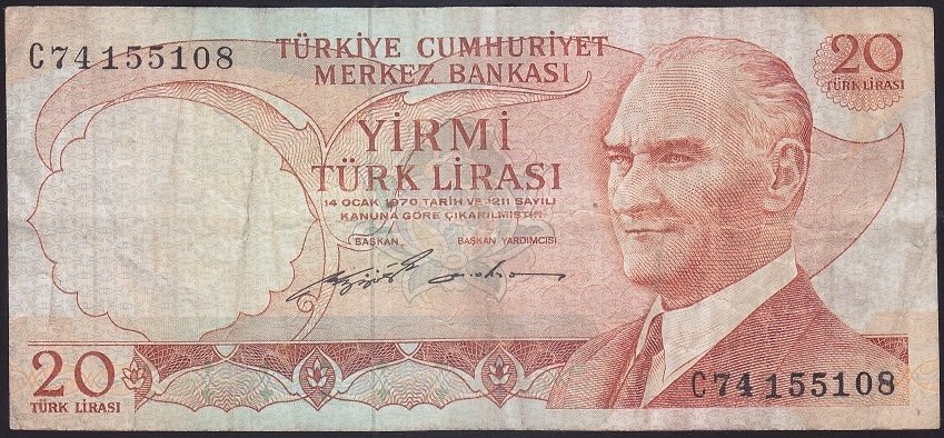 6.EMİSYON 2.TERTİP 20 LİRA C74 155108 ÇOK TEMİZ