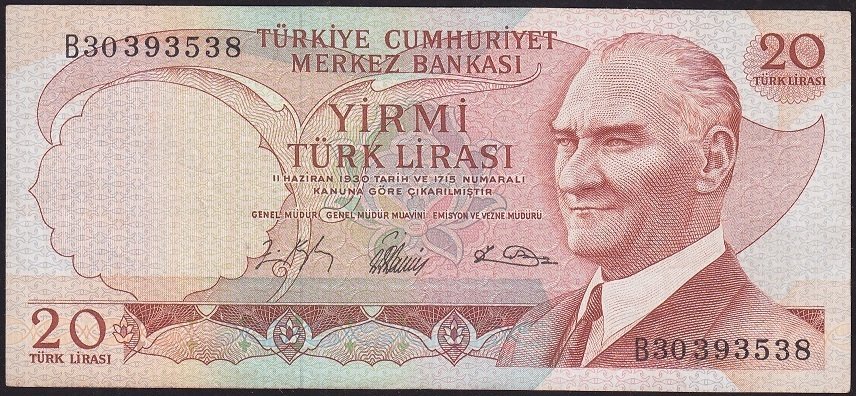 6.Emisyon 1.Tertip 20 Lira B30 393538 Çok Temiz+