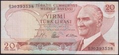 6.Emisyon 1.Tertip 20 Lira B30 393538 Çok Temiz+
