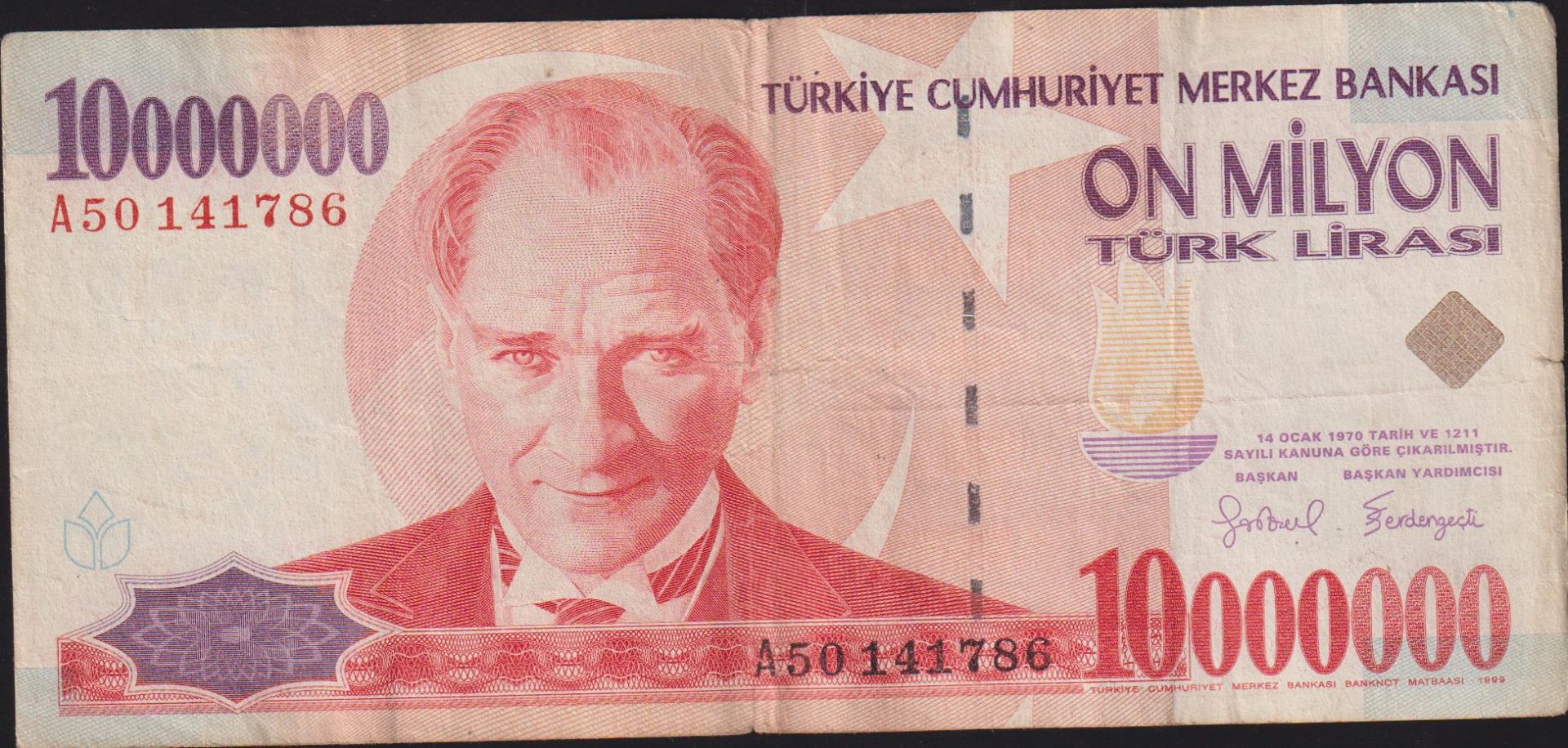 7.Emisyon 10 000 000 Lira A50 141786 Temiz+