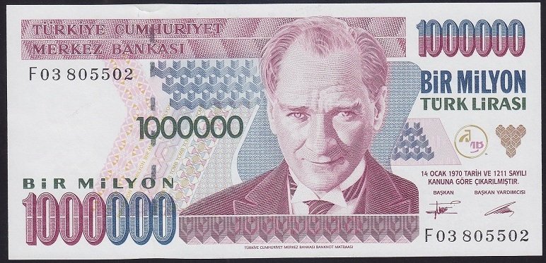 7.EMİSYON 1.TERTİP 1 000 000 LİRA F03 805502 ÇİL