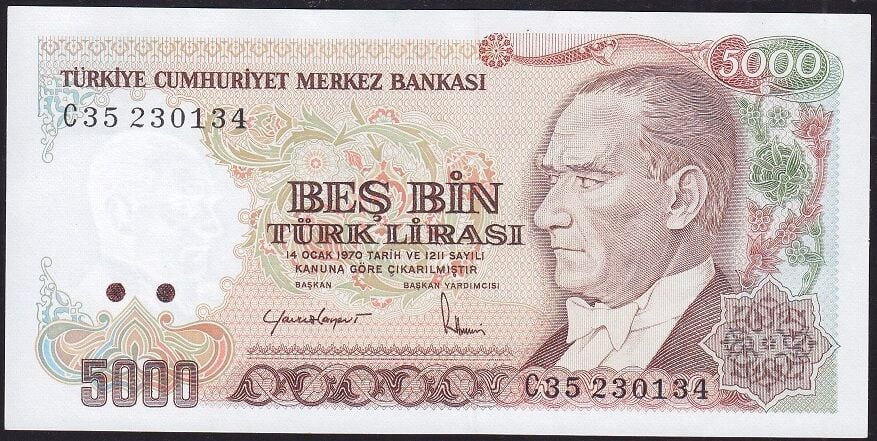 7.Emisyon 2.Tertip 5000 Lira C35 230134 Çilaltı Çil