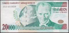 7.Emisyon 20 000 000 Lira J53 432950 Çok Temiz+
