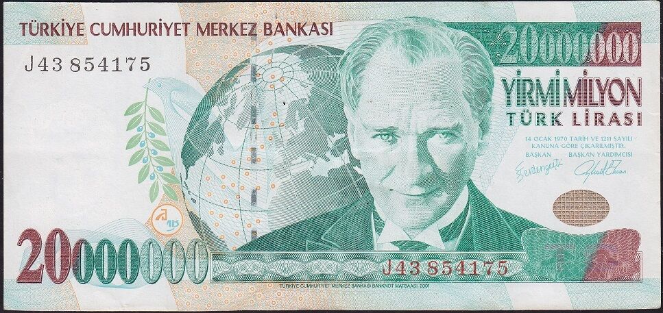 7.Emisyon 20 000 000 Lira J43 854175 Çok Temiz+