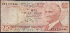 6.EMİSYON 2.TERTİP 20 LİRA C73 070780 ÇOK TEMİZ