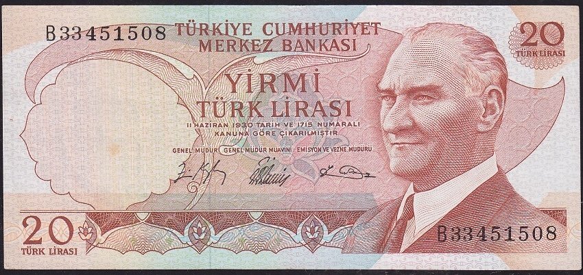 6.Emisyon 1.Tertip 20 Lira B33 451508 Çok Temiz+