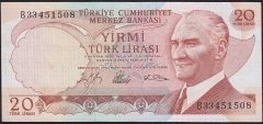 6.Emisyon 1.Tertip 20 Lira B33 451508 Çok Temiz+