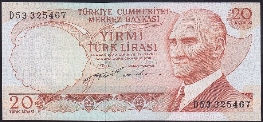 6.EMİSYON 2.TERTİP 20 LİRA D53 325467 ÇİL