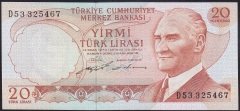 6.EMİSYON 2.TERTİP 20 LİRA D53 325467 ÇİL