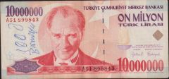 7.Emisyon 10 000 000 Lira A51 899843 Çok Temiz