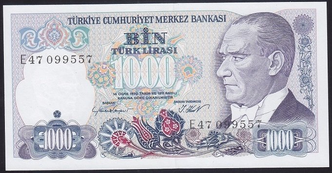 7.EMİSYON 1.TERTİP 1000 LİRA E47 099557 ÇİL