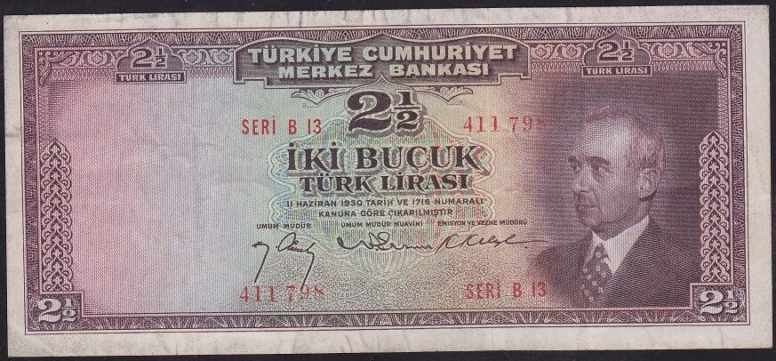 3.Emisyon 2.5 Lira Seri B13 411798 Çok Temiz+