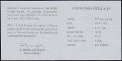 Hatıra Para Sertifikası - Galata Kulesi  - 1999 Yılı