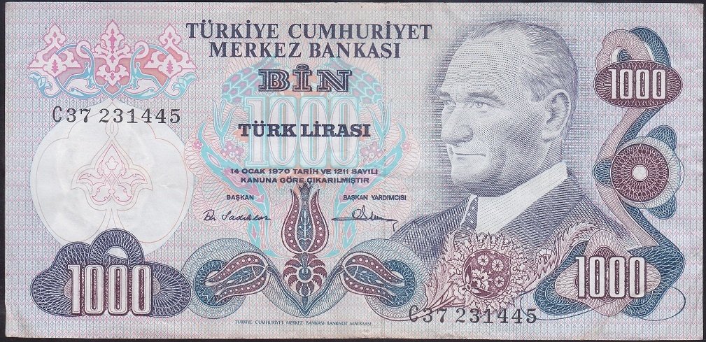 6.EMİSYON 1.TERTİP 1000 LİRA C37 231445 ÇOK TEMİZ +