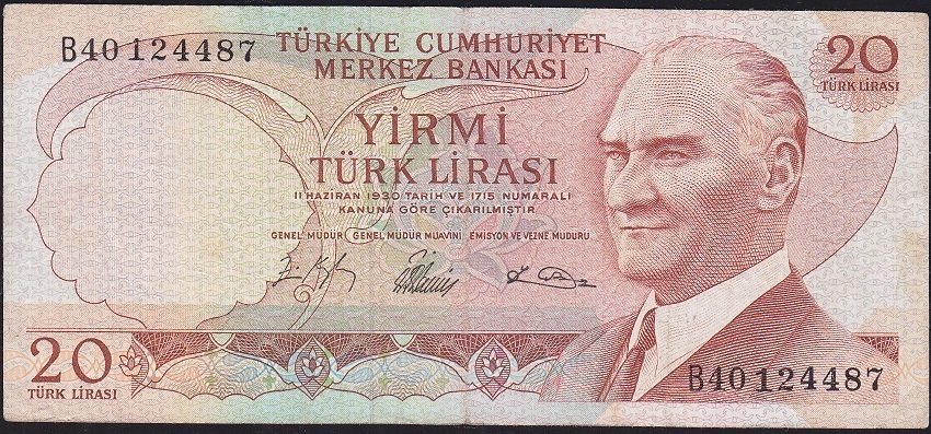 6.Emisyon 1.Tertip 20 Lira B40 124487 Çok Temiz