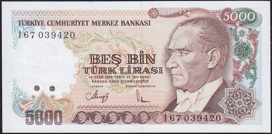 7.Emisyon 4.Tertip 5000 Lira I67 039420 Çilaltı Çil