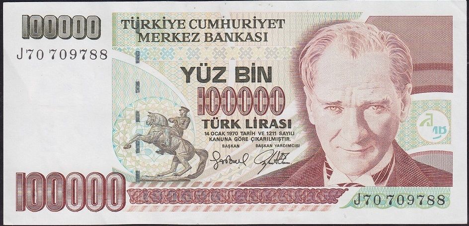 7.Emisyon 3.Tertip 100000 Lira J70 709788 Ççt Çilaltı
