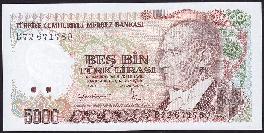 7.Emisyon 2.Tertip 5000 Lira B72 671780 Çil