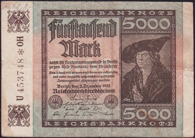 Almanya 5000 Mark 1922 Çok Temiz (R80) Yıldızlı Seri