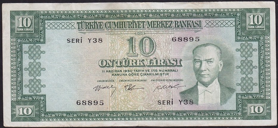 5.Emisyon 3.Tertip 10 Lira Y38 68895 Çok Temiz +