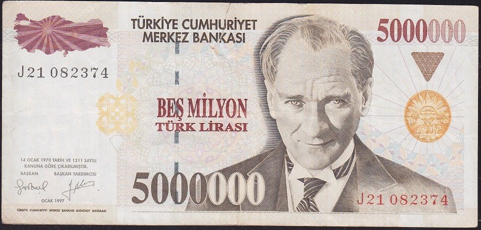 7.Emisyon 5 000 000 Lira J21 082374 Haliyle