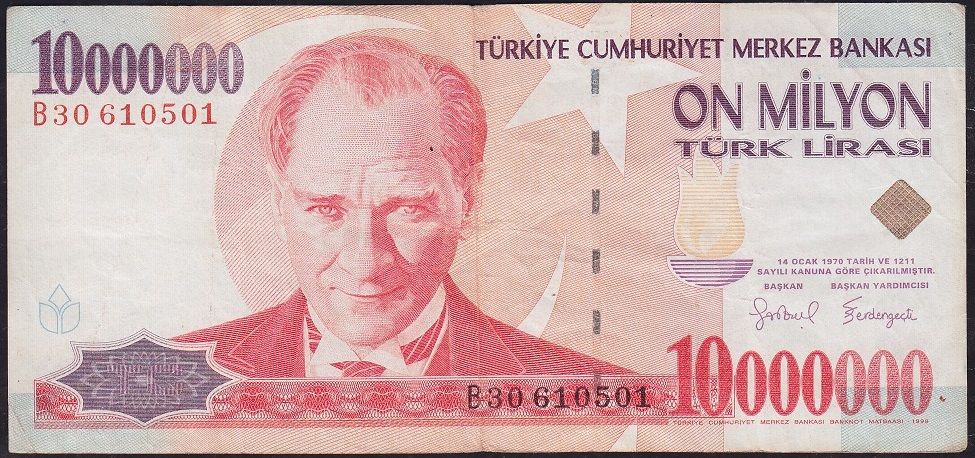 7.Emisyon 10 000 000 Lira B30 610501 Çok Temiz