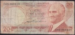 6.EMİSYON 2.TERTİP 20 LİRA C69 263107 TEMİZ