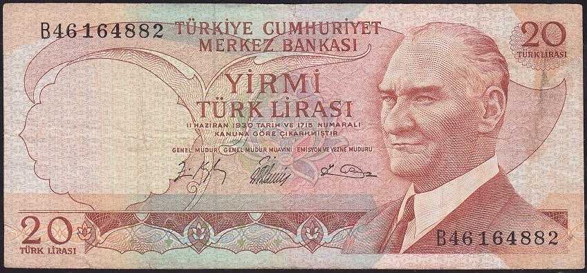 6.Emisyon 1.Tertip 20 Lira B46 164882 Çok Temiz