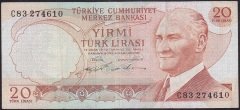 6.EMİSYON 2.TERTİP 20 LİRA C83 274610 ÇOK TEMİZ eski para mezat