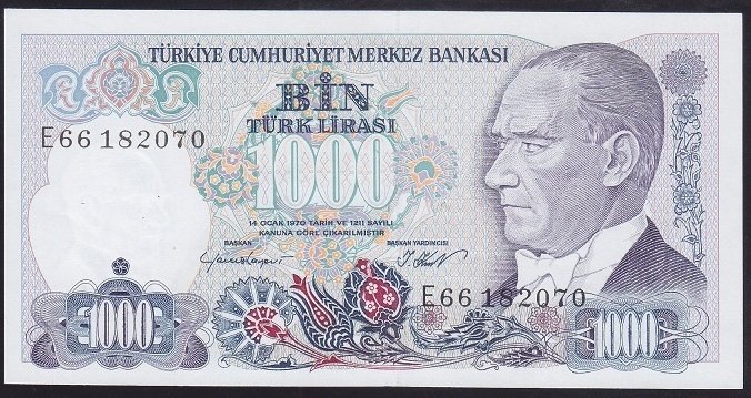 7.EMİSYON 1.TERTİP 1000 LİRA E66 182070 ÇİL