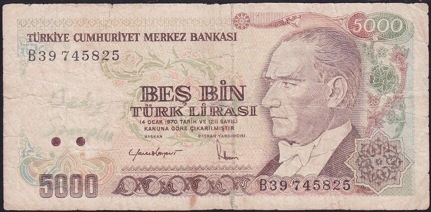 7.Emisyon 2.Tertip 5000 Lira B39 745825 Haliyle