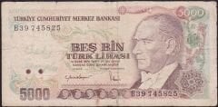 7.Emisyon 2.Tertip 5000 Lira B39 745825 Haliyle