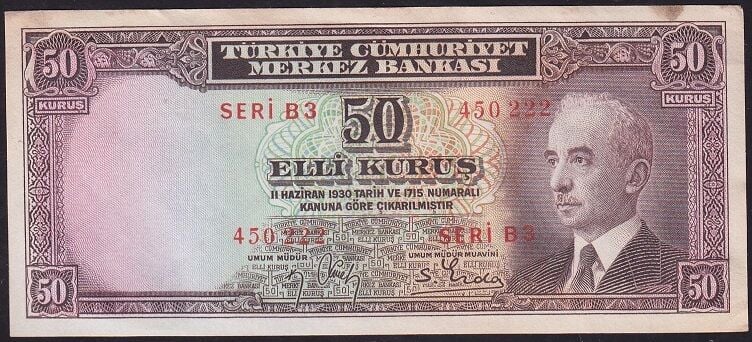 2.Emisyon 50 Kuruş Seri B3 450222 Çilaltı Çil