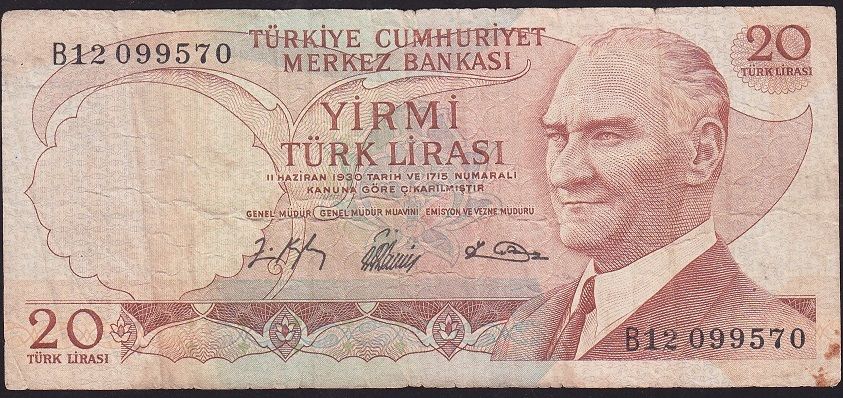 6.Emisyon 1.Tertip 20 Lira B12 099570 Temiz