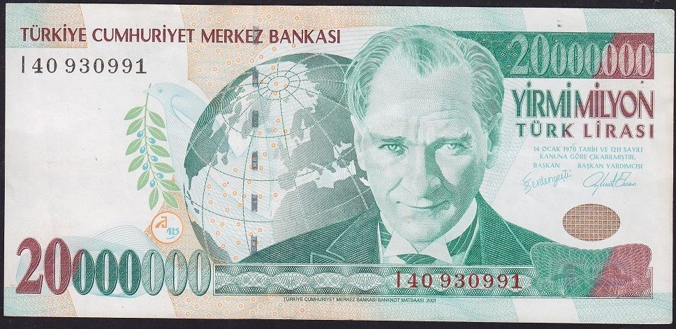 7.Emisyon 20 000 000 Lira I40 930991 Çok Temiz+