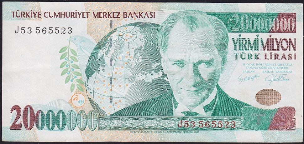 7.Emisyon 20 000 000 Lira J53 565523 Çok Temiz+