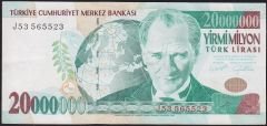 7.Emisyon 20 000 000 Lira J53 565523 Çok Temiz+
