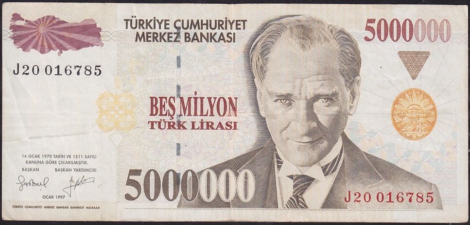 7.Emisyon 5 000 000 Lira J20 016785 Çok Temiz+