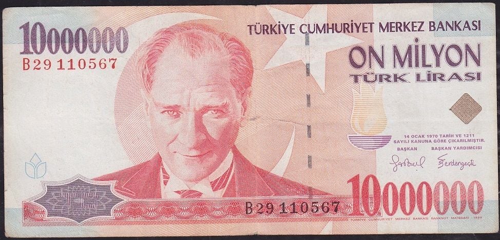 7.Emisyon 10 000 000 Lira B29 110567 Çok Temiz