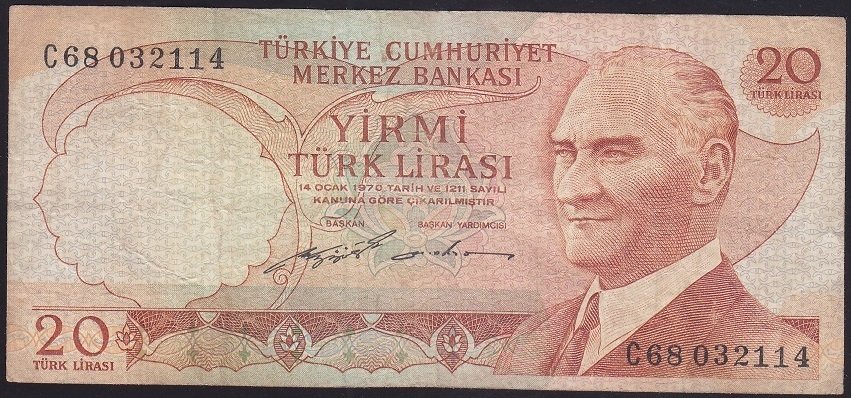 6.EMİSYON 2.TERTİP 20 LİRA C68 032114 ÇOK TEMİZ