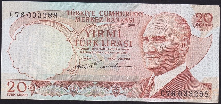6.EMİSYON 2.TERTİP 20 LİRA C76 033288 ÇİLALTI