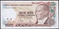 7.Emisyon 4.Tertip 5000 Lira I59 973879 Çilaltı ( Kat yok hafif sararma var)