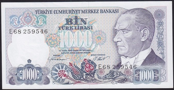 7.EMİSYON 1.TERTİP 1000 LİRA E68 259546 ÇİLALTI ÇİL
